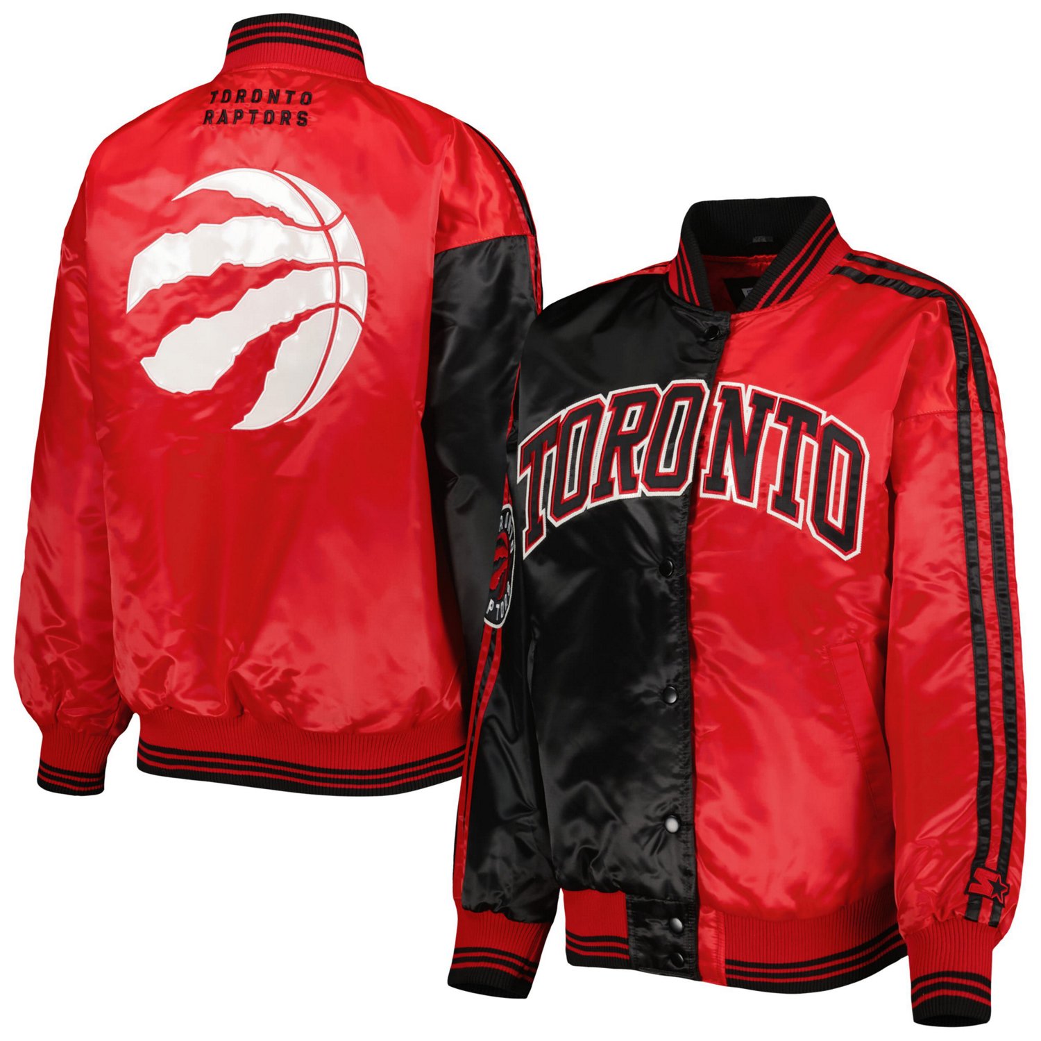 Starter /Red Toronto Raptors Split Colorblock Satin Full-Snap Varsity Jacket                                                     - view number 1