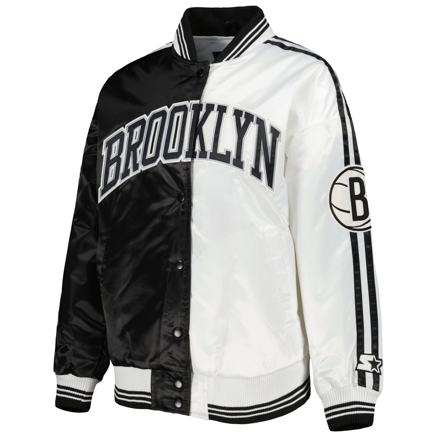 Starter /White Brooklyn Nets Split Colorblock Satin Full-Snap Varsity Jacket                                                     - view number 2