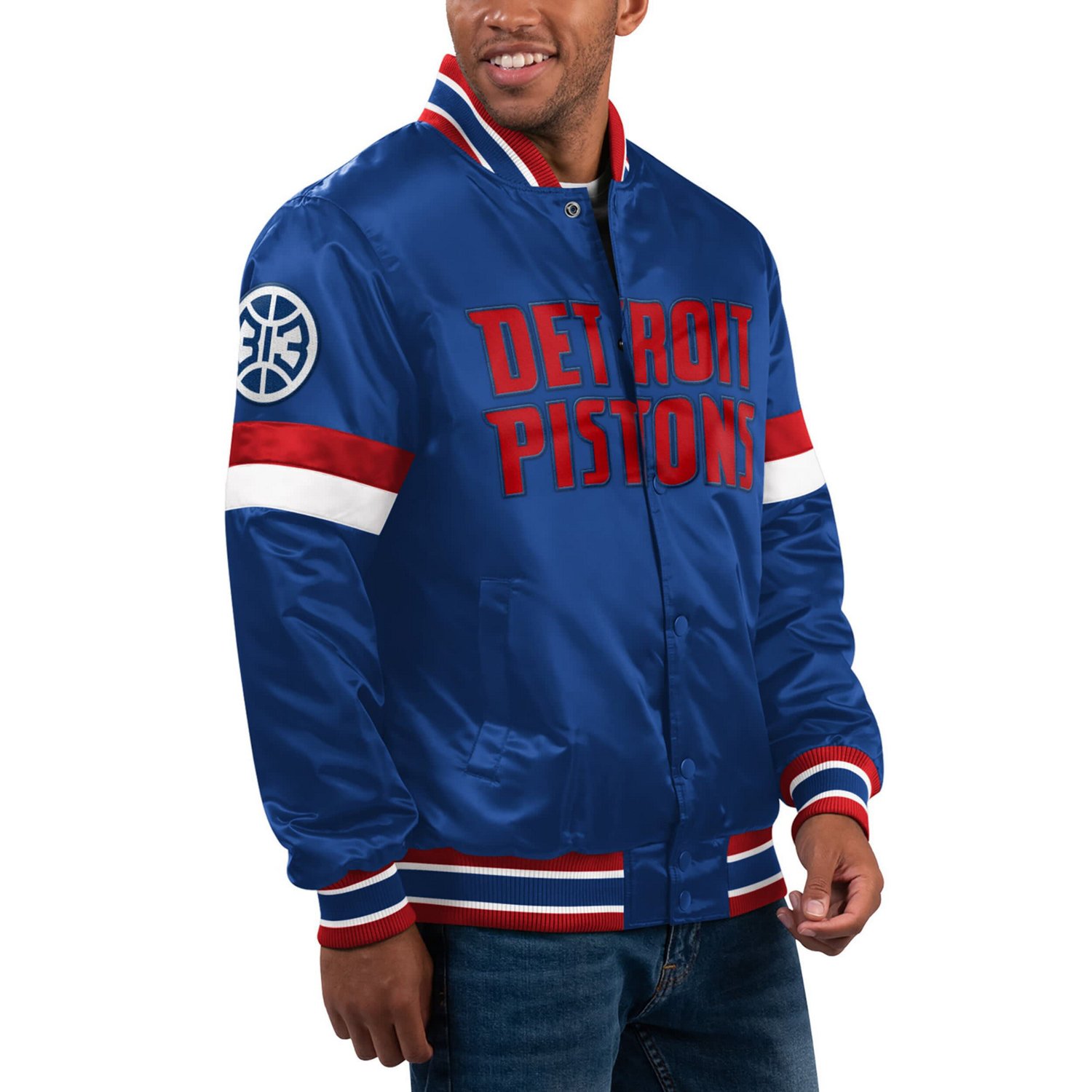 Starter Detroit Pistons Home Game Satin Full-Snap Varsity Jacket