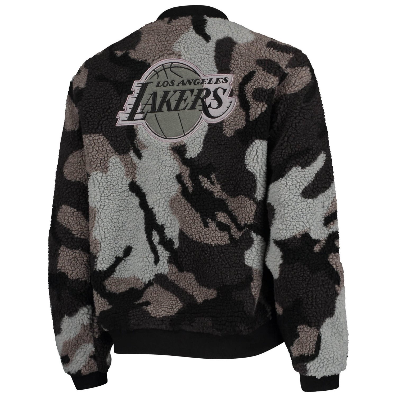 The Wild Collective Los Angeles Lakers Camo Sherpa Full-Zip Bomber Jacket