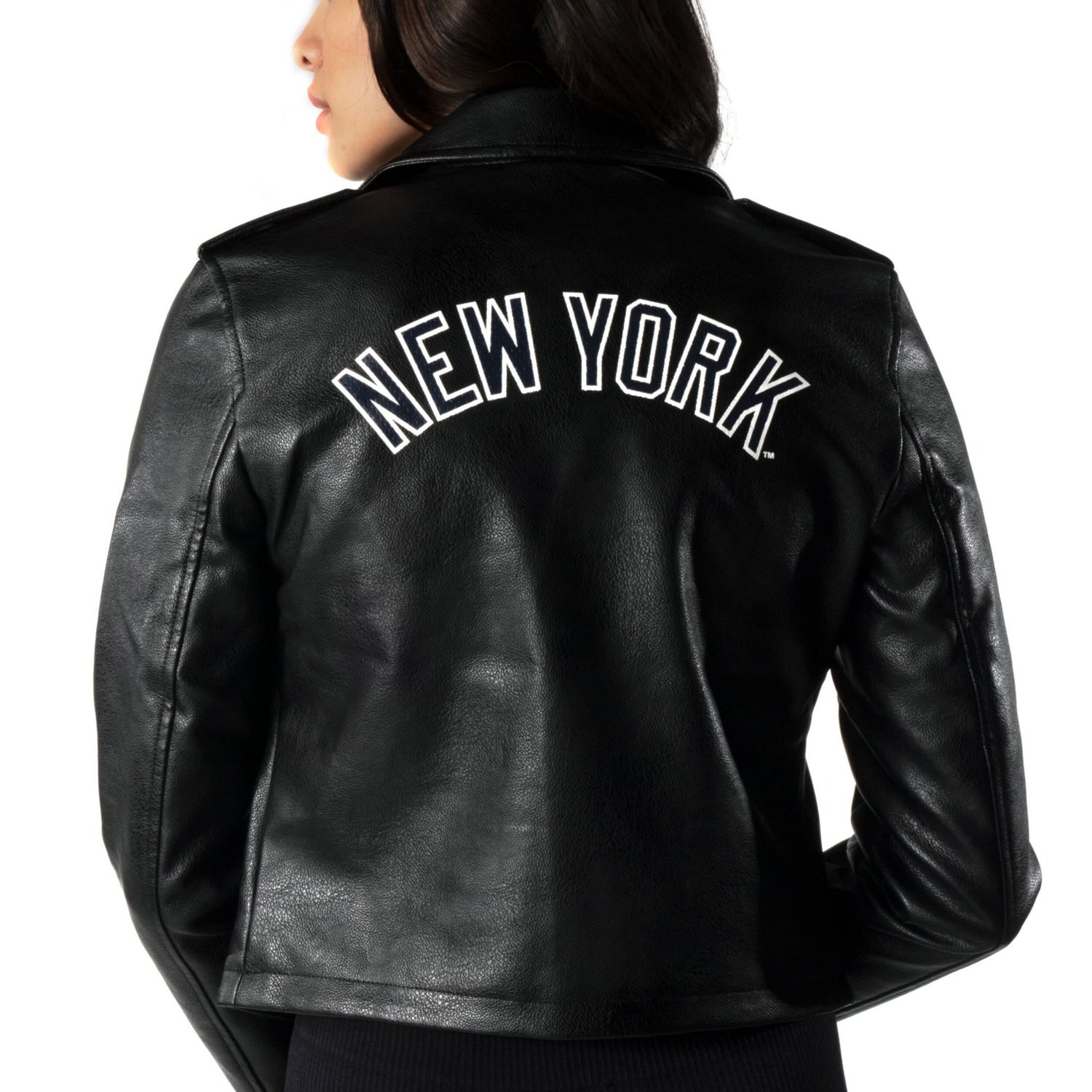 The Wild Collective New York Yankees Faux Leather Moto Full-Zip Jacket - view number 4