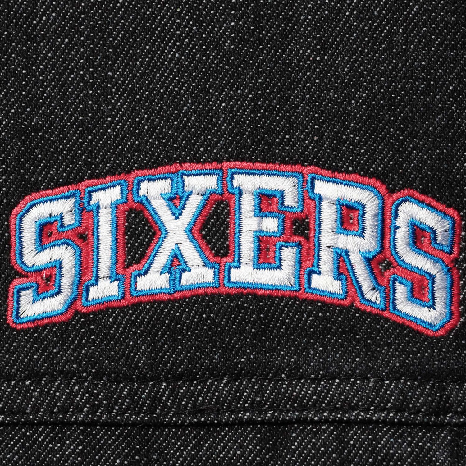 The Wild Collective Philadelphia 76ers Patch Denim Button-Up Jacket