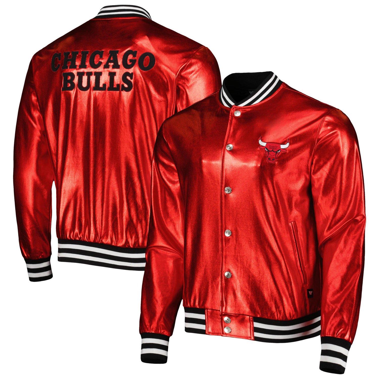 Unisex The Wild Collective Chicago Bulls Metallic Full-Snap Bomber Jacket                                                        - view number 1