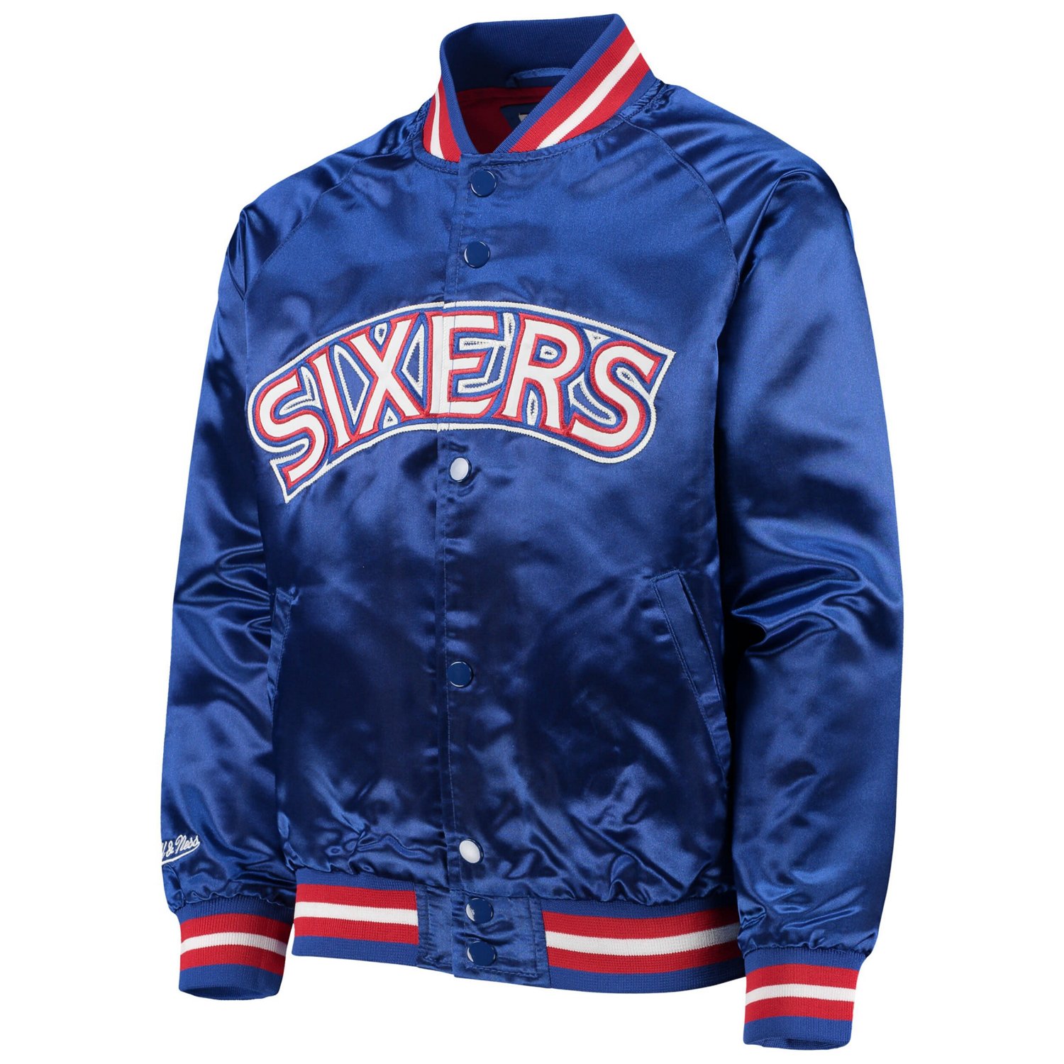 Youth Mitchell  Ness Philadelphia 76ers Hardwood Classics Satin Raglan Full-Snap Jacket