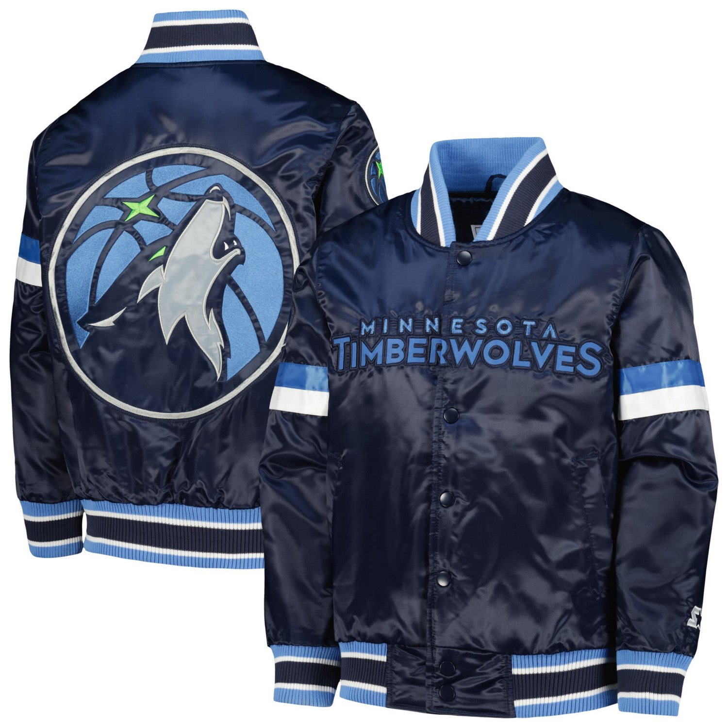 Youth Starter Minnesota Timberwolves Home Game Varsity Satin Full-Snap Jacket