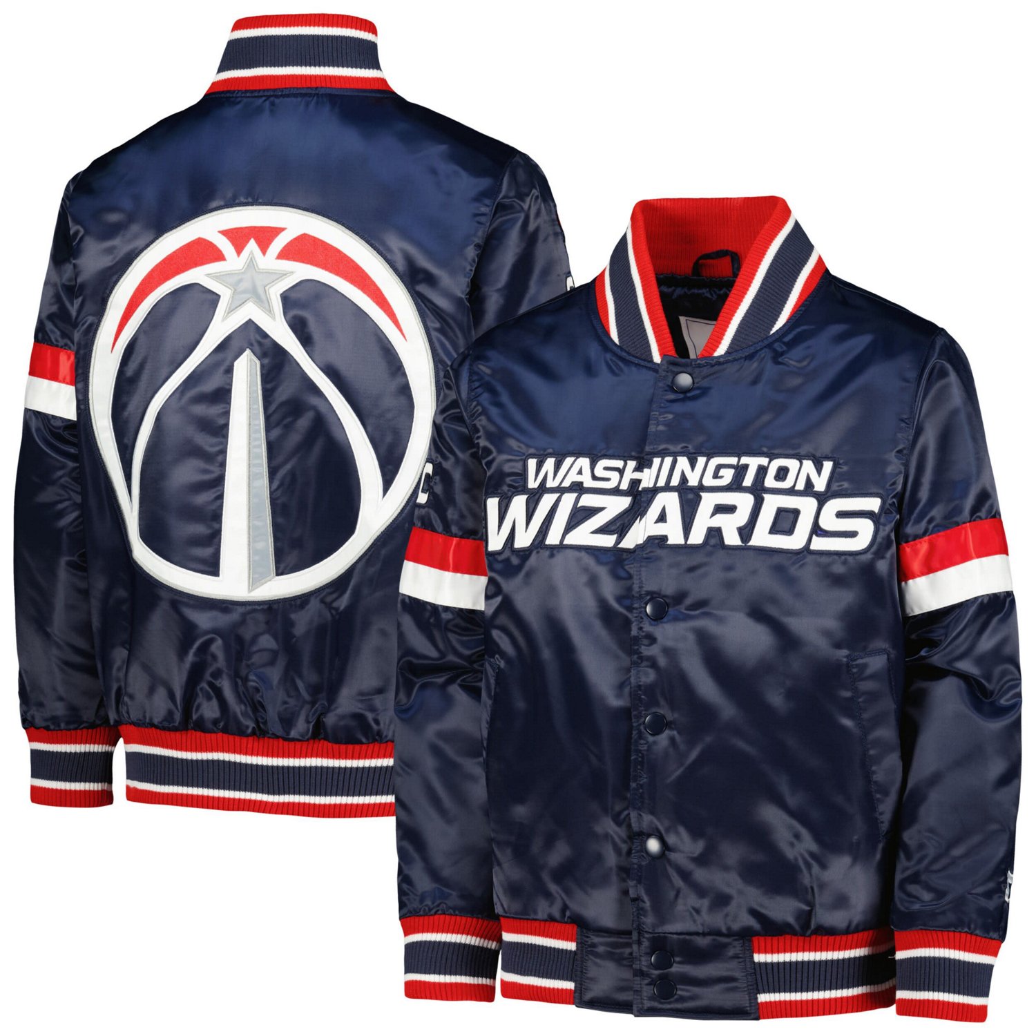 Youth Starter Washington Wizards Home Game Varsity Satin Full-Snap Jacket