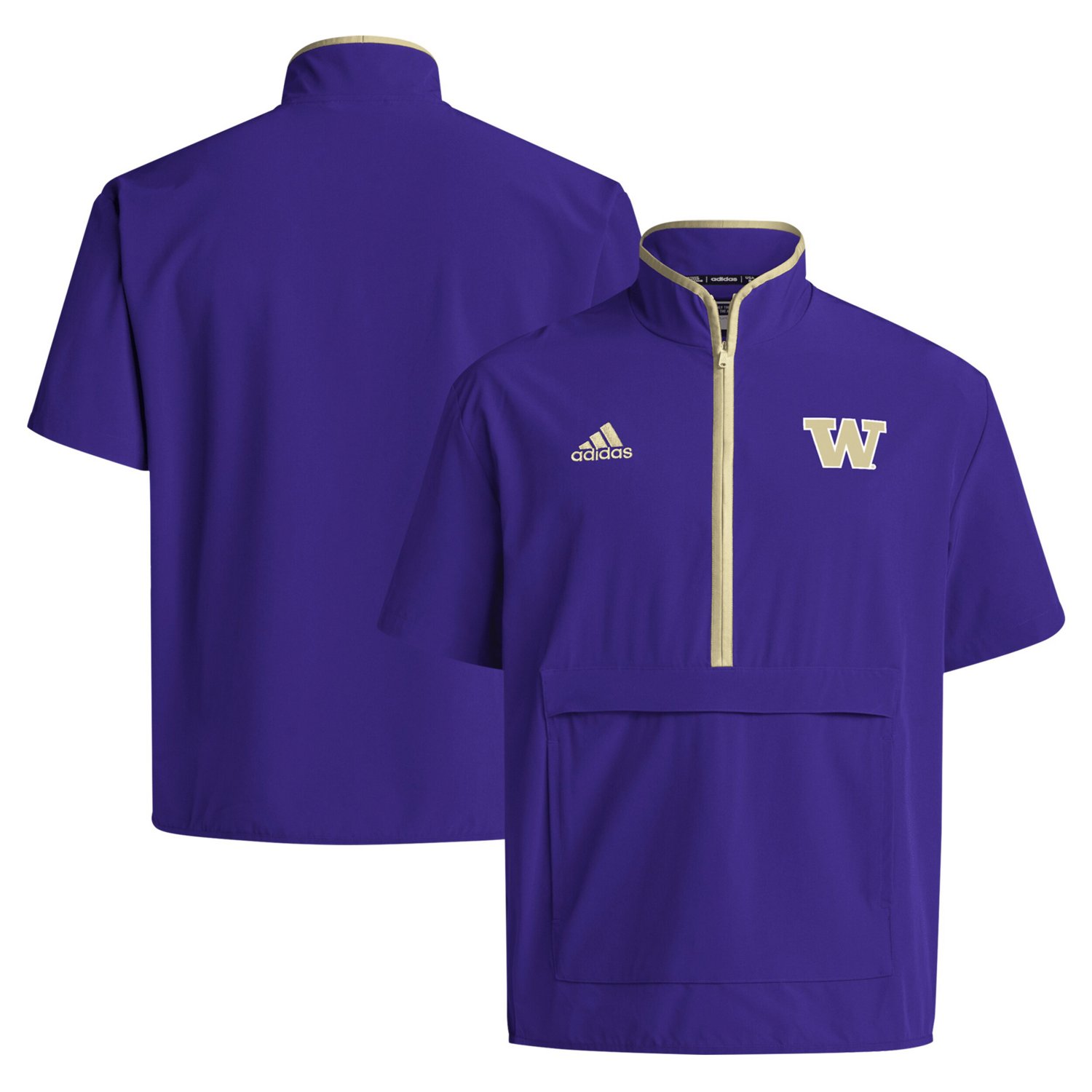 adidas Washington Huskies 2024 Coaches Sideline Half-Zip Short Sleeve Jacket