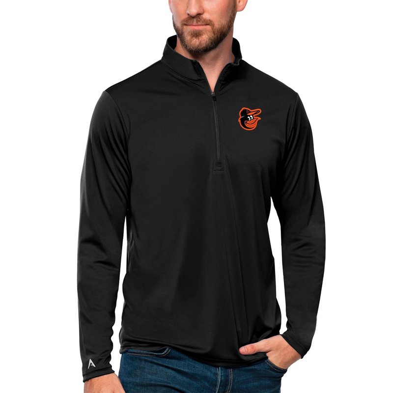 Antigua Men's Black Baltimore Orioles Tribute Quarter-Zip Pullover Top - Black