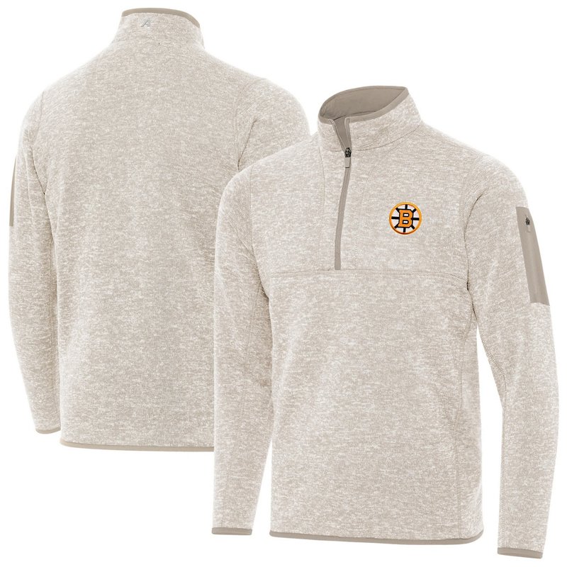 Antigua Men's Oatmeal Boston Bruins Fortune Quarter-Zip Pullover Jacket - Oatmeal