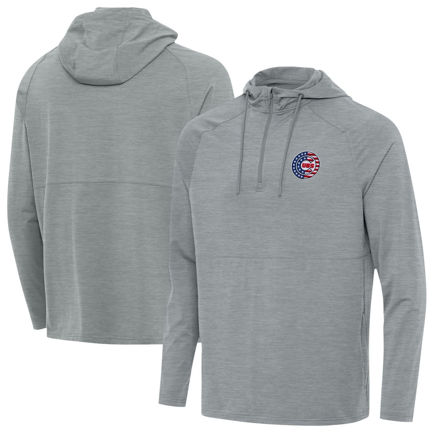 Antigua Chicago Cubs Spikes Stars and Stripes Team Logo Quarter-Zip Pullover Hoodie