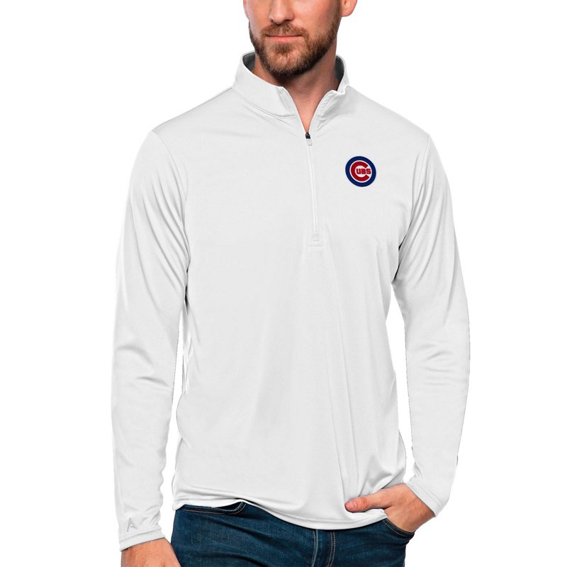 Antigua Men's White Chicago Cubs Tribute Quarter-Zip Pullover Top - White