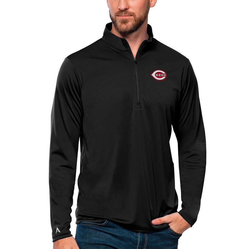 Antigua Men's Black Cincinnati Reds Tribute Quarter-Zip Pullover Top - Black
