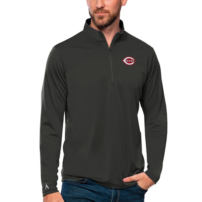 Antigua Men's Charcoal Cincinnati Reds Tribute Quarter-Zip Pullover Top - Charcoal