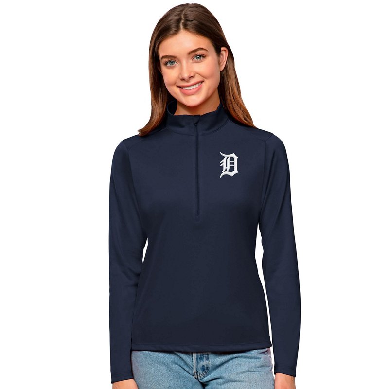 Antigua Women's Navy Detroit Tigers Tribute Quarter-Zip Pullover Top - Navy