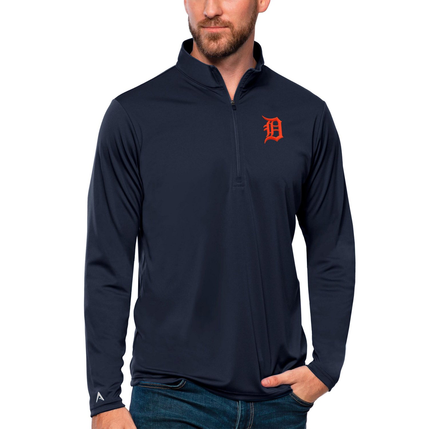 Antigua Detroit Tigers Tribute Quarter-Zip Pullover Top