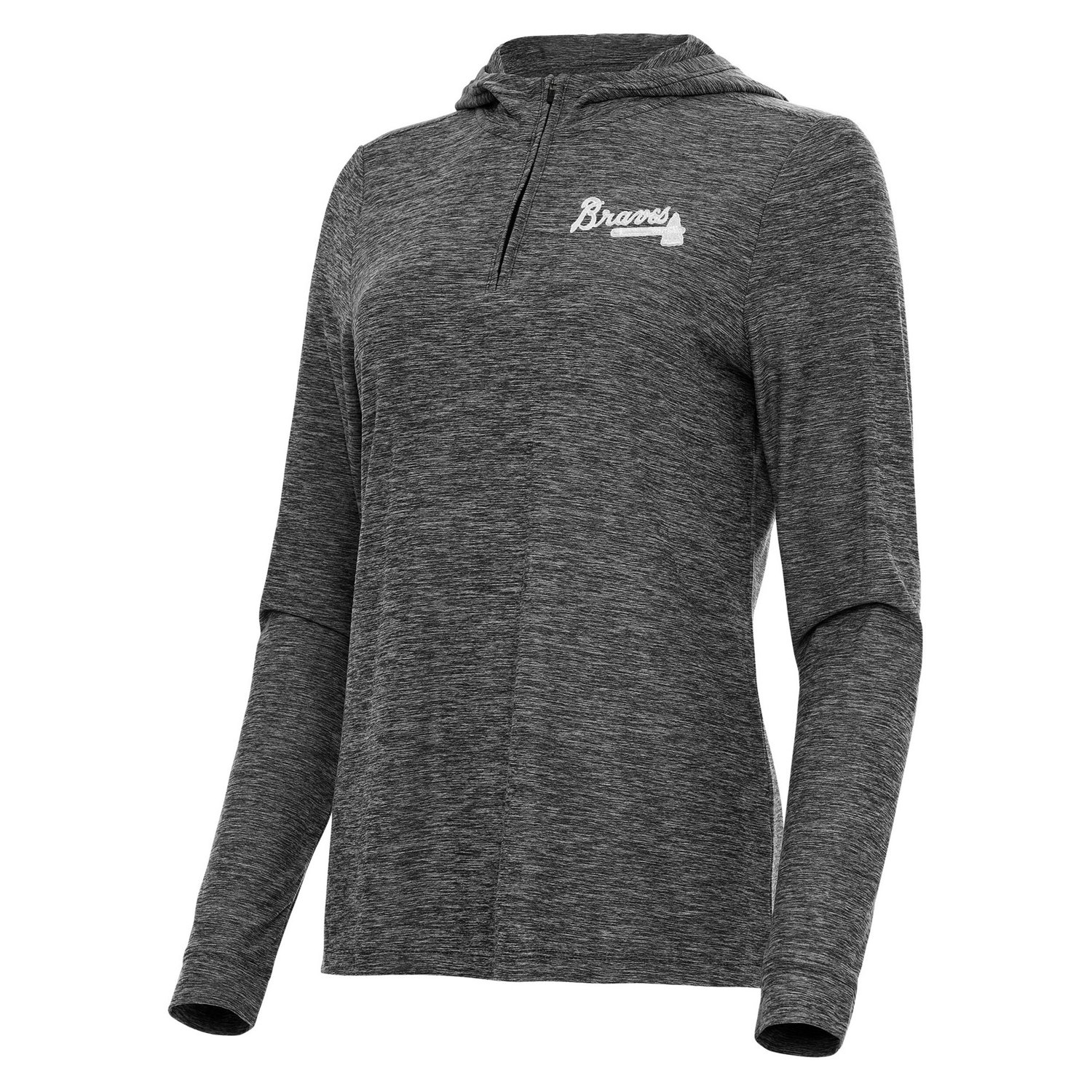 Antigua Heather Atlanta Braves Daybreak Quarter-Zip Hoodie                                                                      