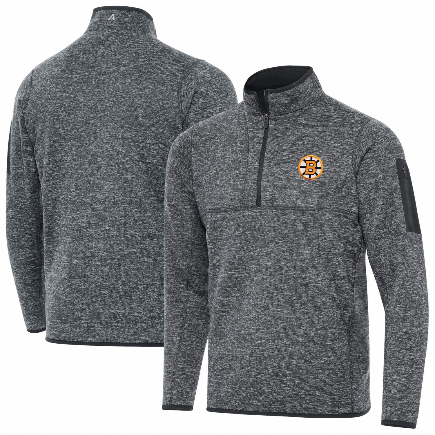 Antigua Heather Boston Bruins Fortune Quarter-Zip Pullover Jacket