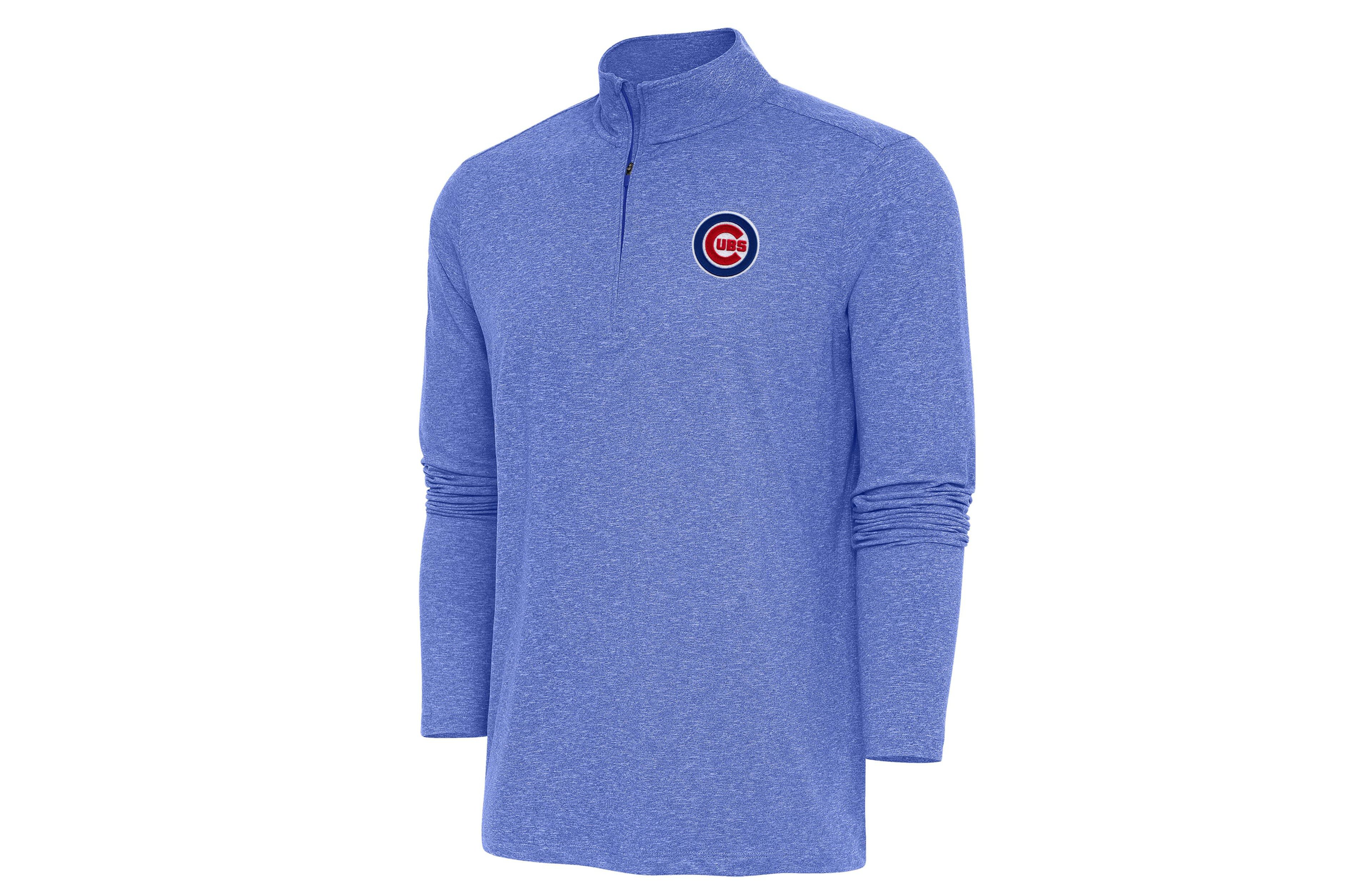 Antigua Heather Chicago Cubs Hunk Quarter-Zip Pullover Top