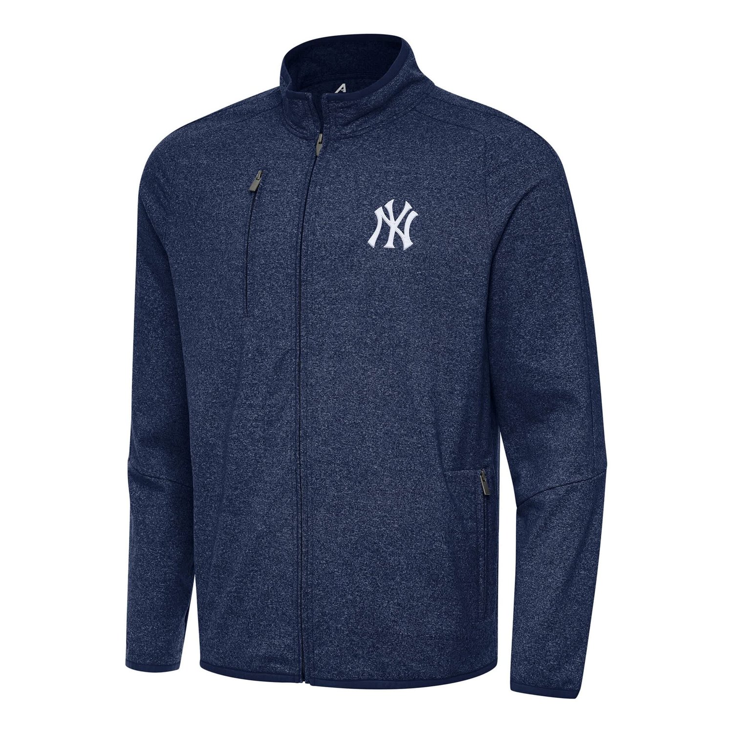 Antigua Heather New York Yankees Hold-Up Tri-Blend Full-Zip Jacket
