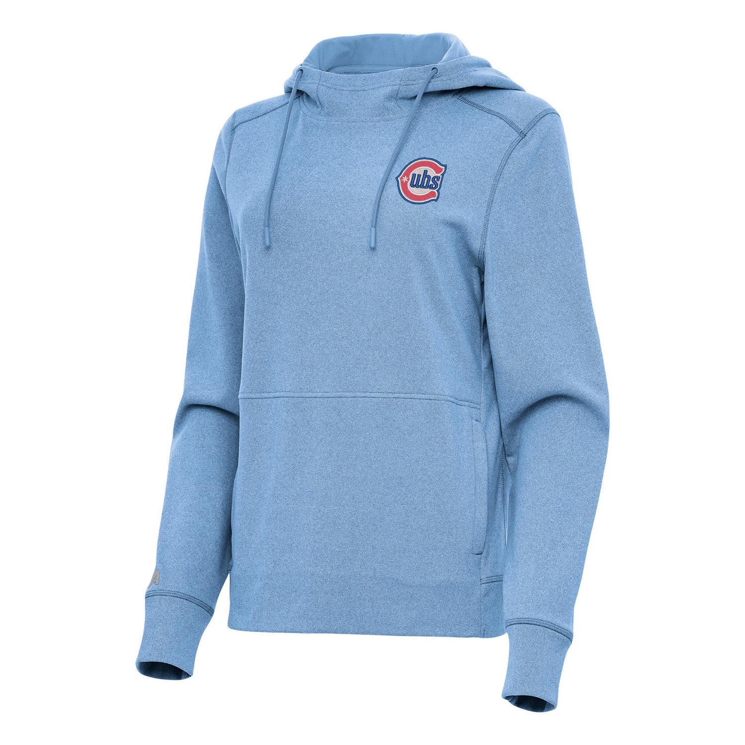 Antigua Heather Powder Chicago Cubs Alternate Logo Justice Pullover Hoodie - view number 2