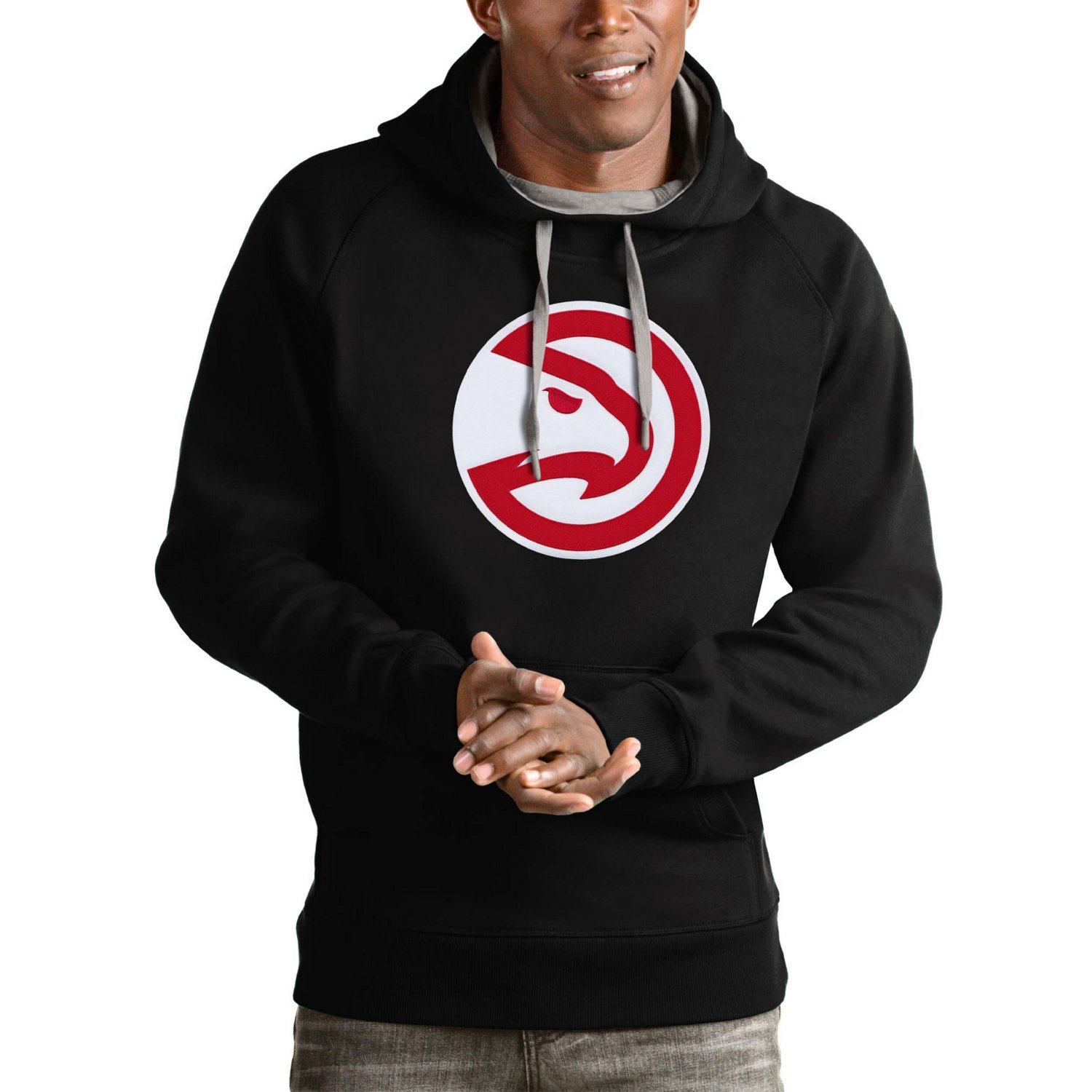 Antigua Heathered Gray Atlanta Hawks Logo Victory Pullover Hoodie