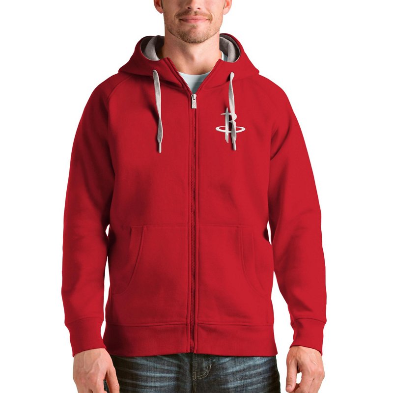 Antigua Heathered Gray Houston Rockets Logo Victory Full-Zip Hoodie-image