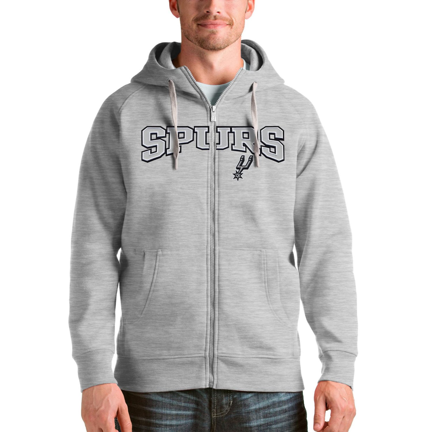Antigua Heathered Gray San Antonio Spurs Victory Full-Zip Hoodie