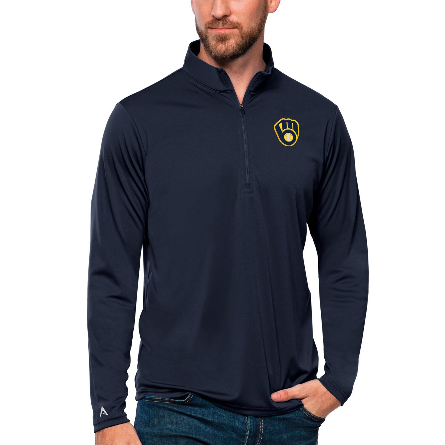 Antigua Milwaukee Brewers Tribute Quarter-Zip Pullover Top