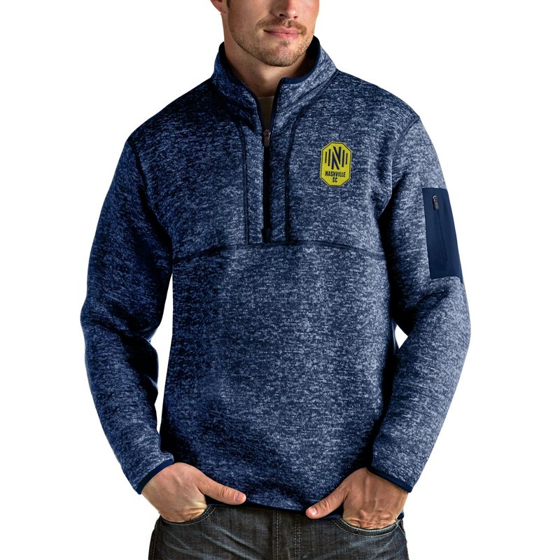 Antigua Men's Nashville SC Fortune Navy Quarter-Zip Pullover, Medium, Blue