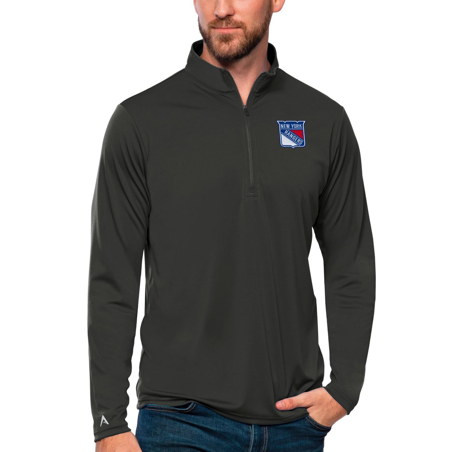 Antigua New York Rangers Tribute Quarter-Zip Pullover Top