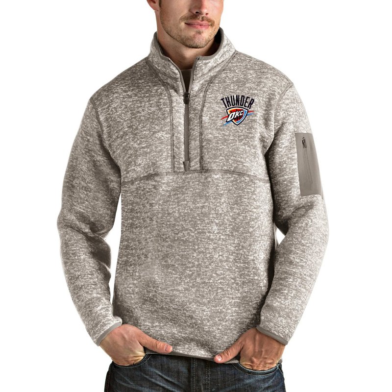 Antigua Men's Natural Oklahoma City Thunder Fortune Quarter-Zip Pullover Jacket - Natural