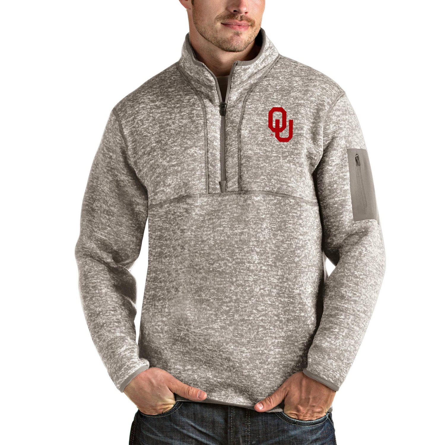 Antigua Oklahoma Sooners Fortune Half-Zip Pullover Jacket