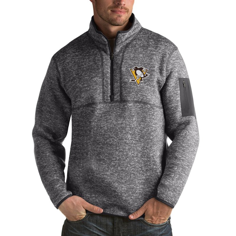 Antigua Men's Charcoal Pittsburgh Penguins Fortune 1/2-Zip Pullover Jacket - Charcoal