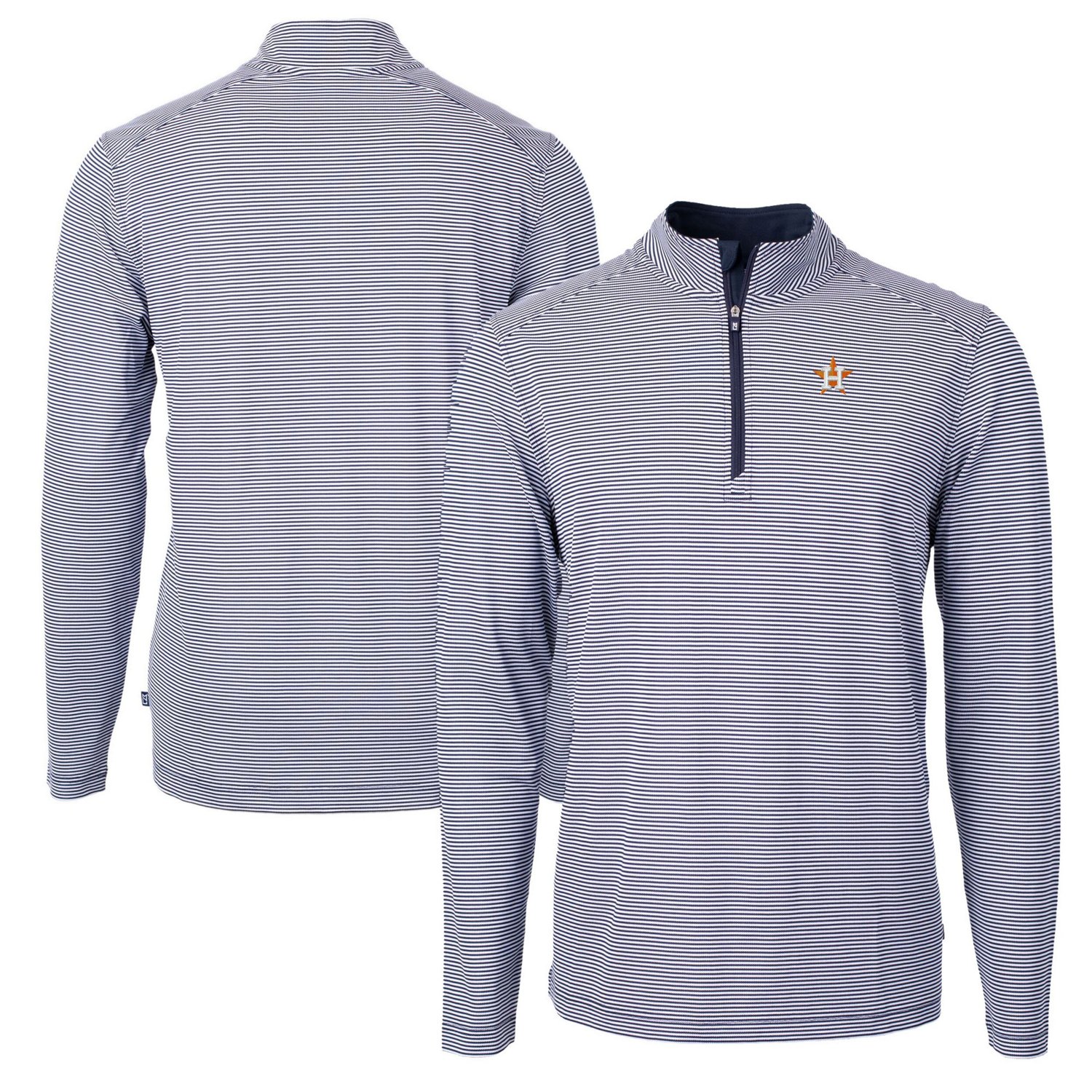 Cutter  Buck White Houston Astros Virtue Eco Pique Micro Stripe Recycled Quarter-Zip Pullover Top