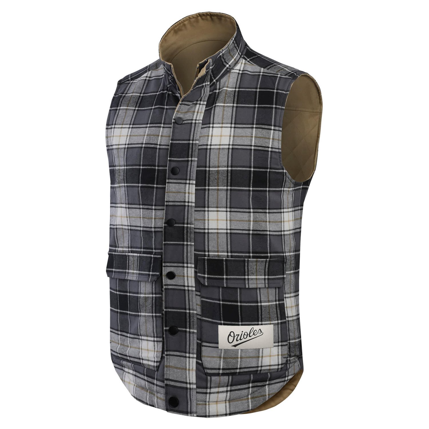 Darius Rucker Collection by Fanatics Charcoal Baltimore Orioles Reversible Canvas  Plaid Patch Full-Zip Vest - view number 4