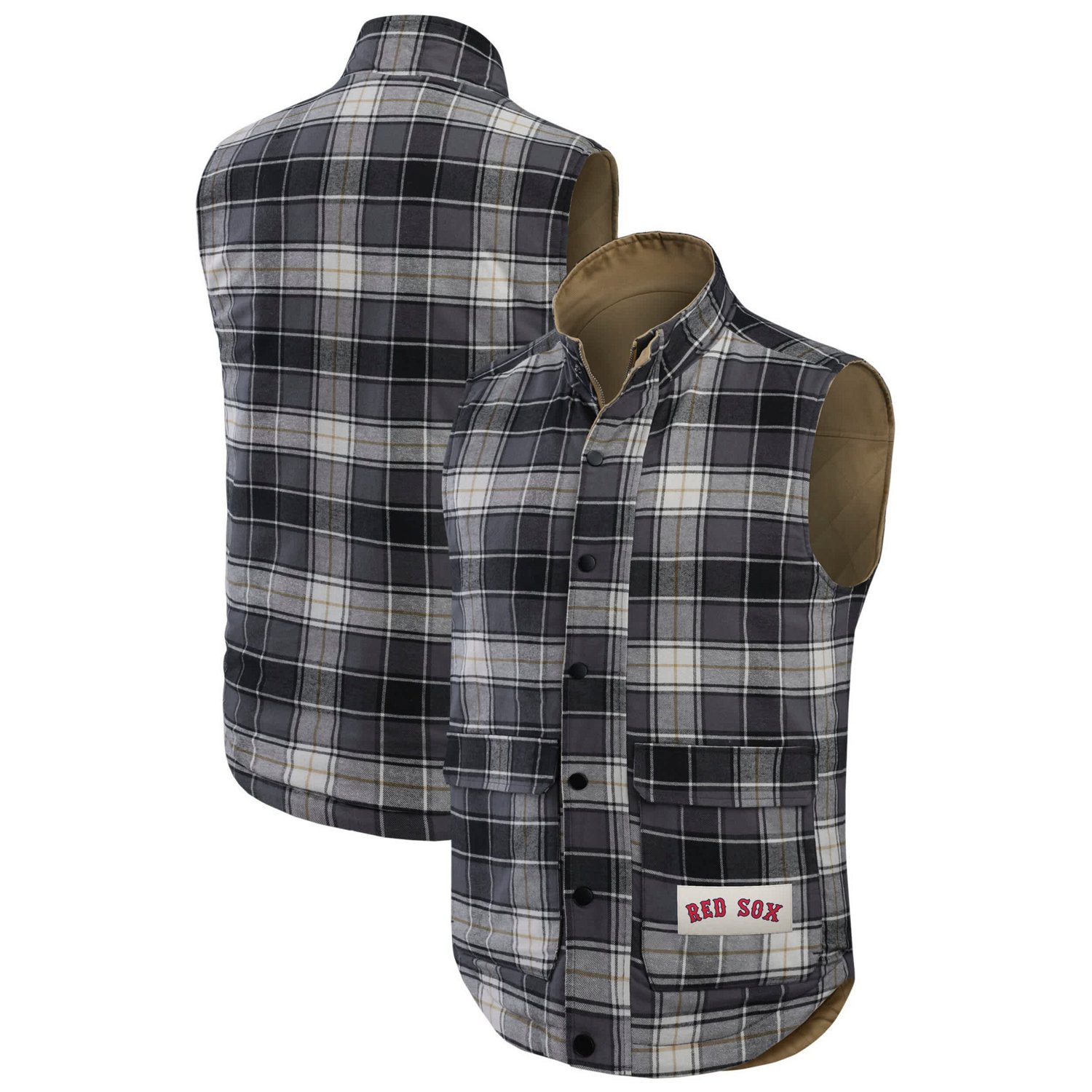 Darius Rucker Collection by Fanatics /Charcoal Boston Red Sox Reversible Canvas  Plaid Patch Full-Zip Vest - view number 3