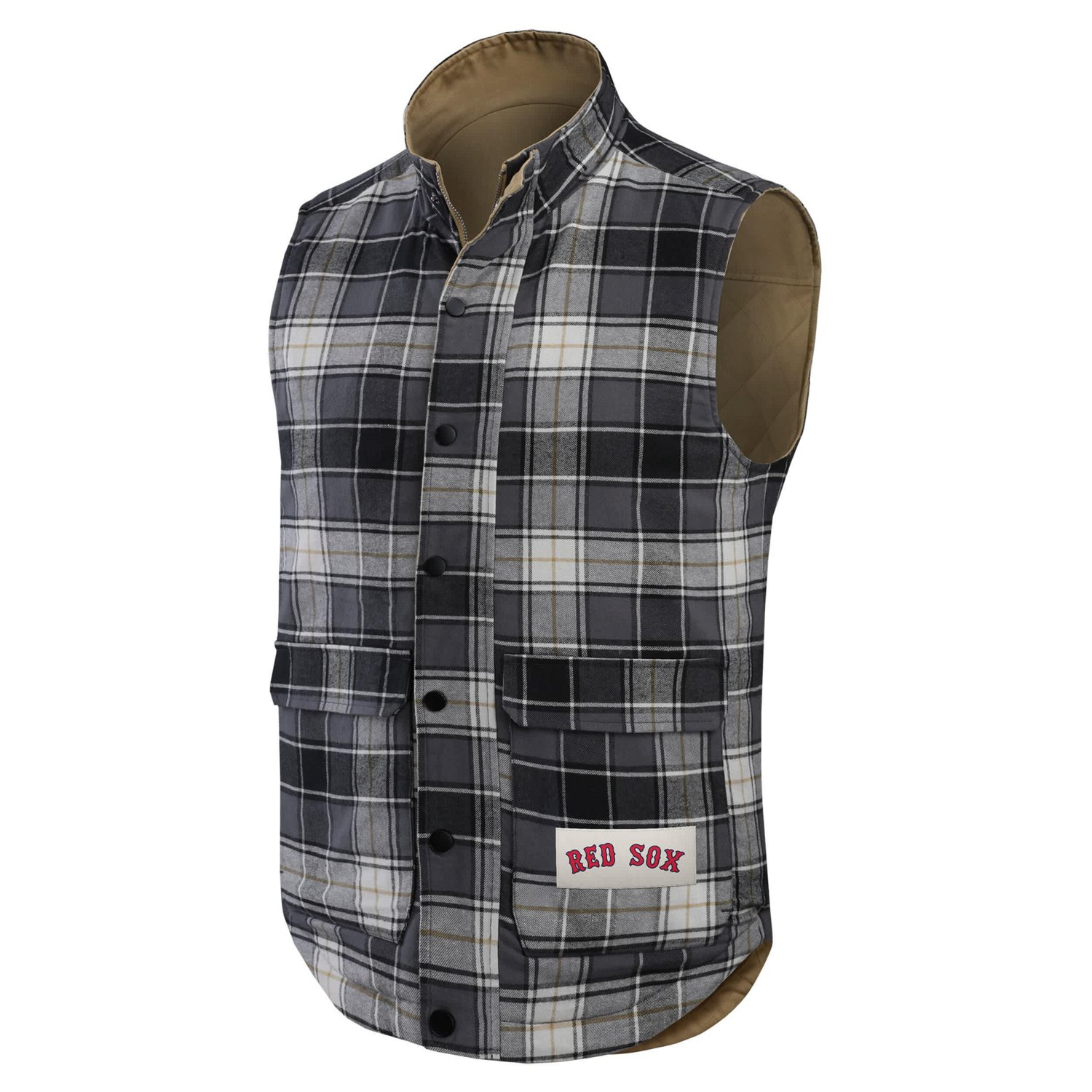Darius Rucker Collection by Fanatics /Charcoal Boston Red Sox Reversible Canvas  Plaid Patch Full-Zip Vest - view number 4