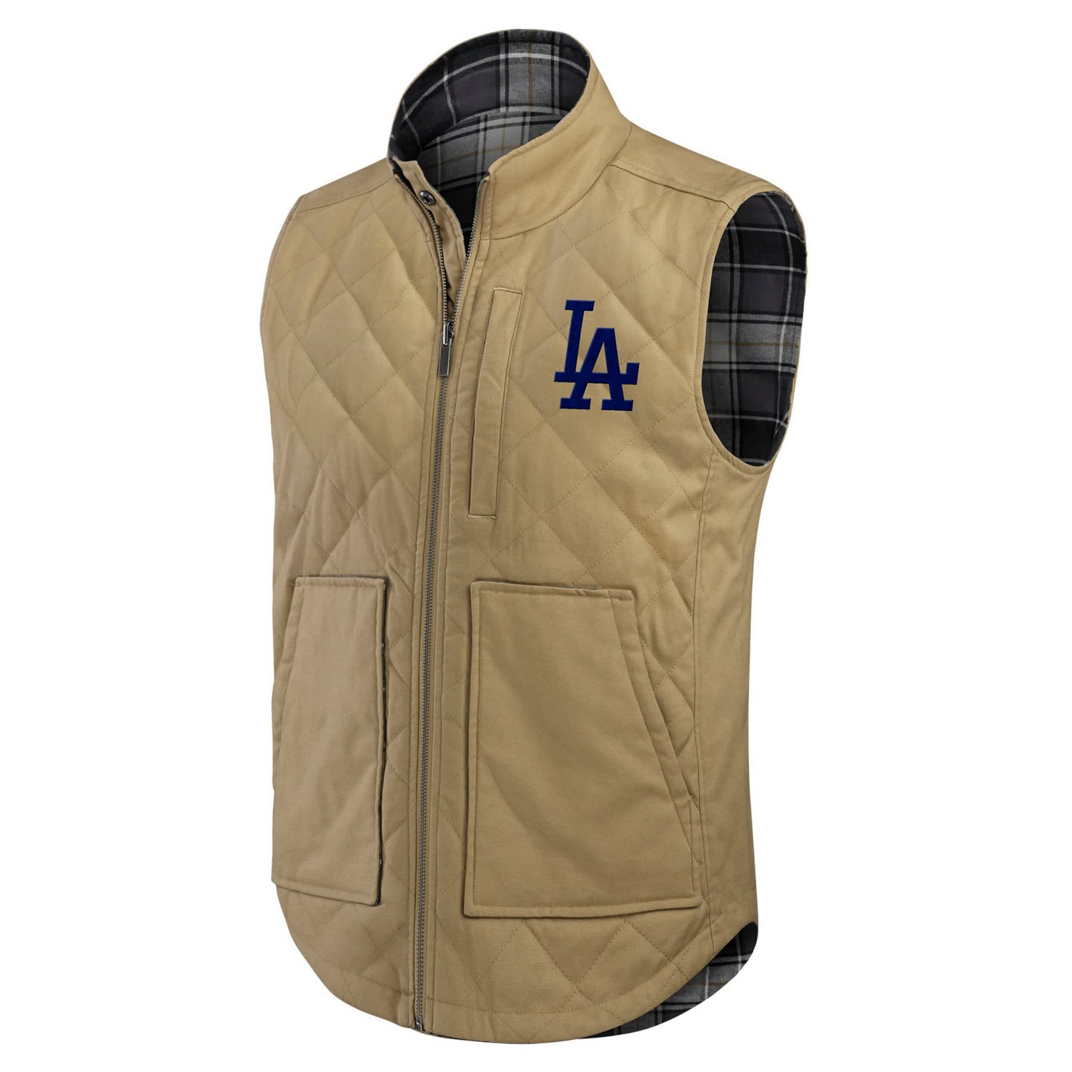 Darius Rucker Collection by Fanatics /Charcoal Los Angeles Dodgers Reversible Canvas  Plaid Patch Full-Zip Vest - view number 2