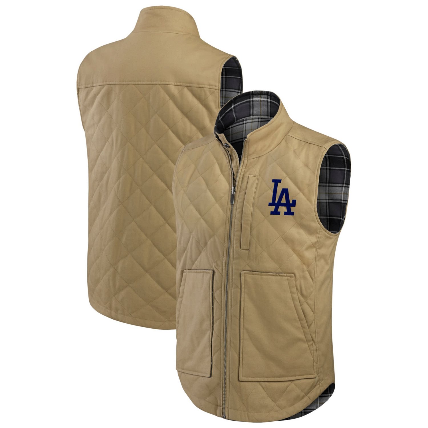 Darius Rucker Collection by Fanatics /Charcoal Los Angeles Dodgers Reversible Canvas  Plaid Patch Full-Zip Vest - view number 1