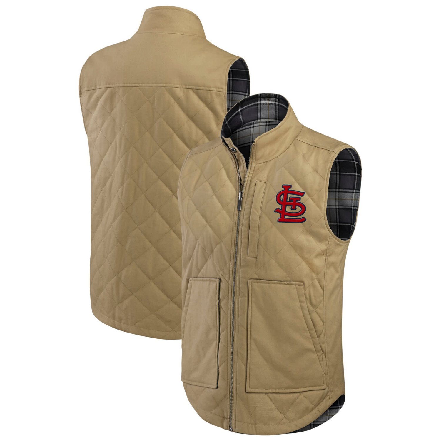 Darius Rucker Collection by Fanatics Charcoal St Louis Cardinals Reversible Canvas  Plaid Patch Full-Zip Vest