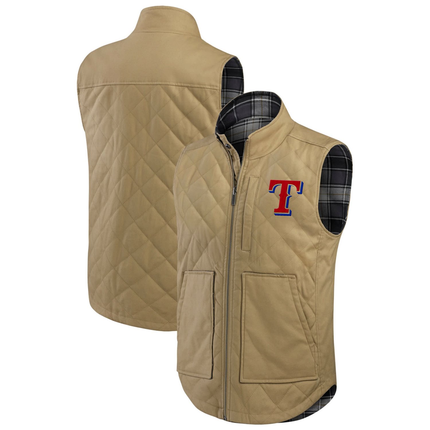 Darius Rucker Collection by Fanatics Charcoal Texas Rangers Reversible Canvas  Plaid Patch Full-Zip Vest