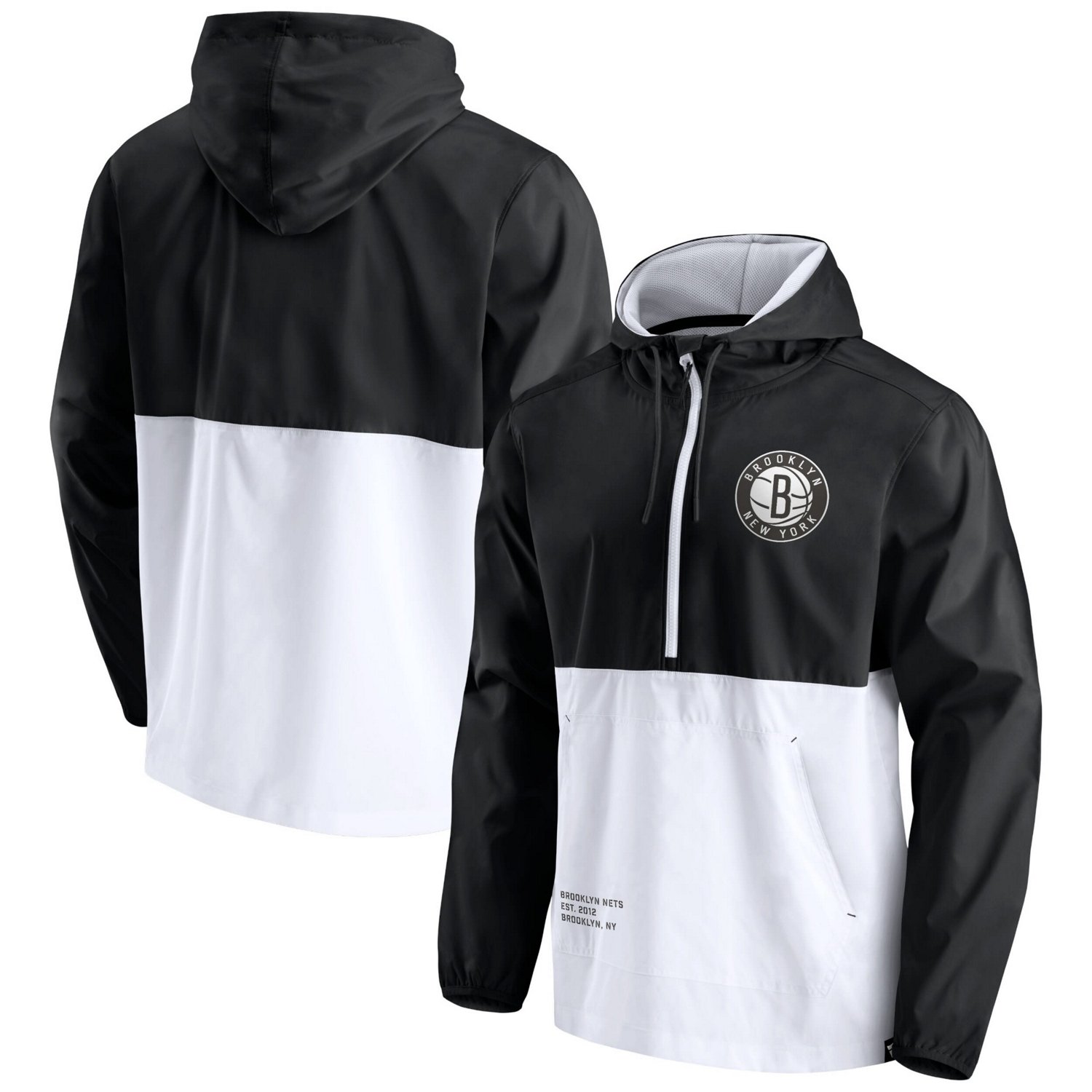 Fanatics Branded /White Brooklyn Nets Anorak Block Party Windbreaker Half-Zip Hoodie Jacket                                      - view number 1