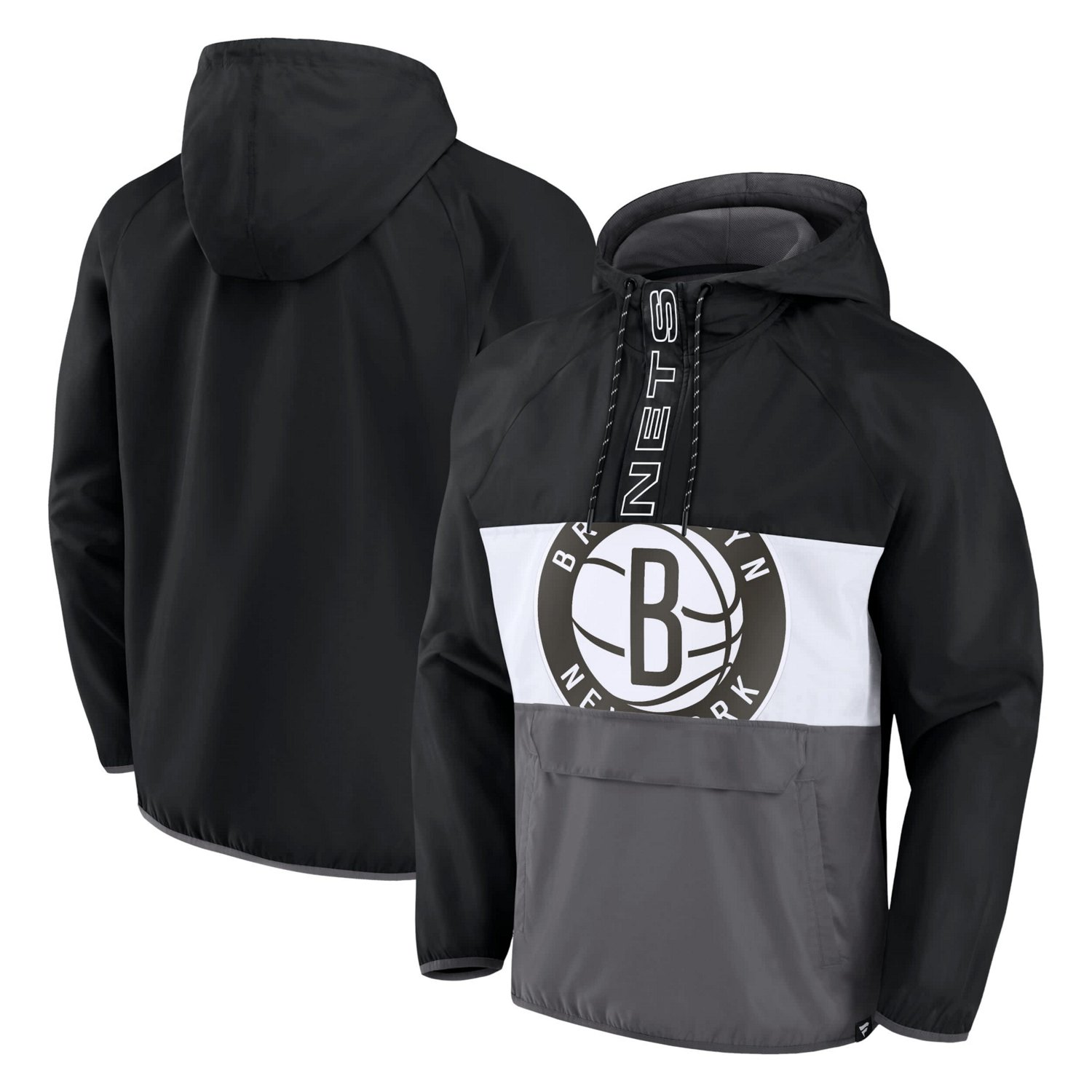 Fanatics /Gray Brooklyn Nets Anorak Flagrant Foul Color-Block Raglan Hoodie Half-Zip Jacket