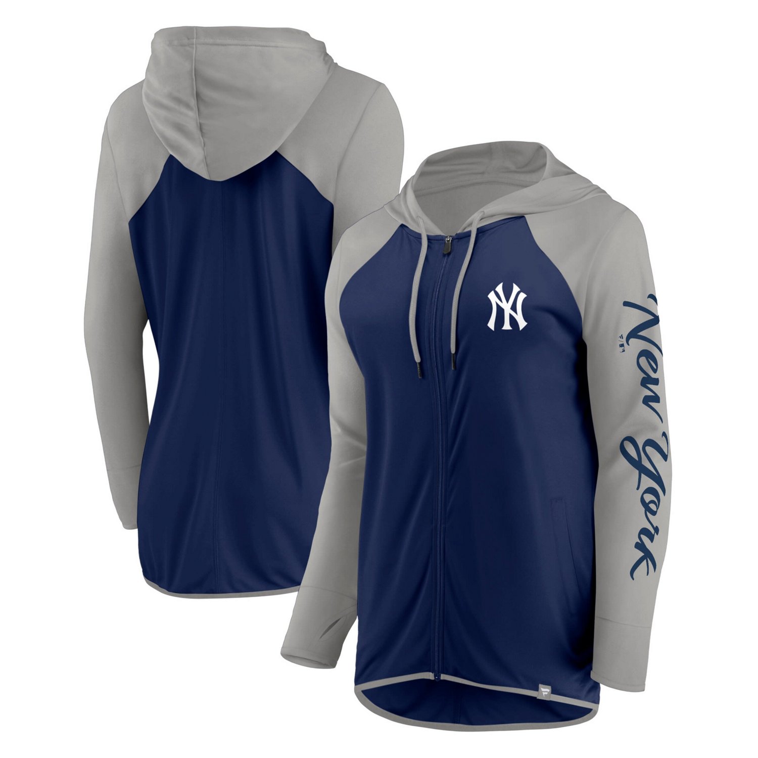 Fanatics Gray New York Yankees Script Sleeve Full-Zip Hoodie