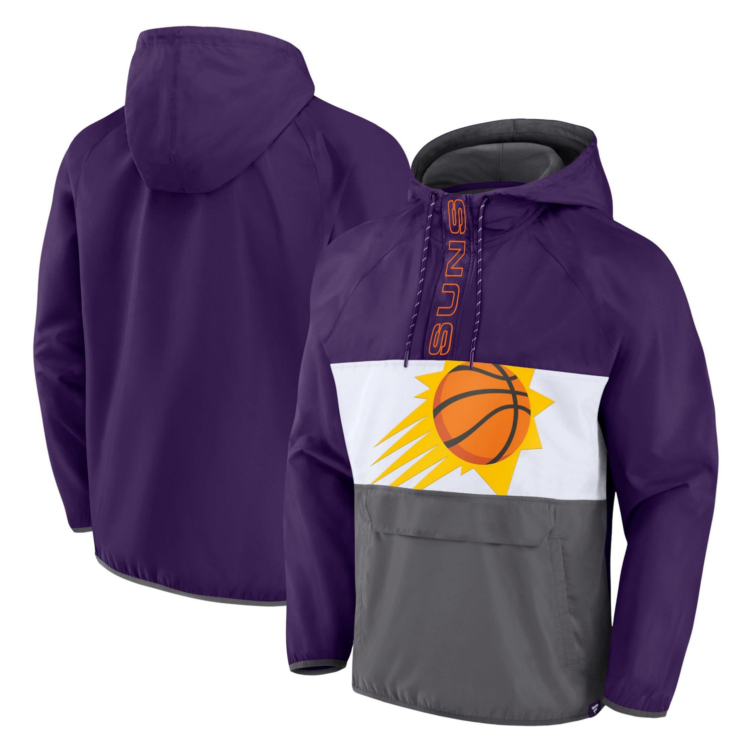 Fanatics /Gray Phoenix Suns Anorak Flagrant Foul Color-Block Raglan Hoodie Half-Zip Jacket