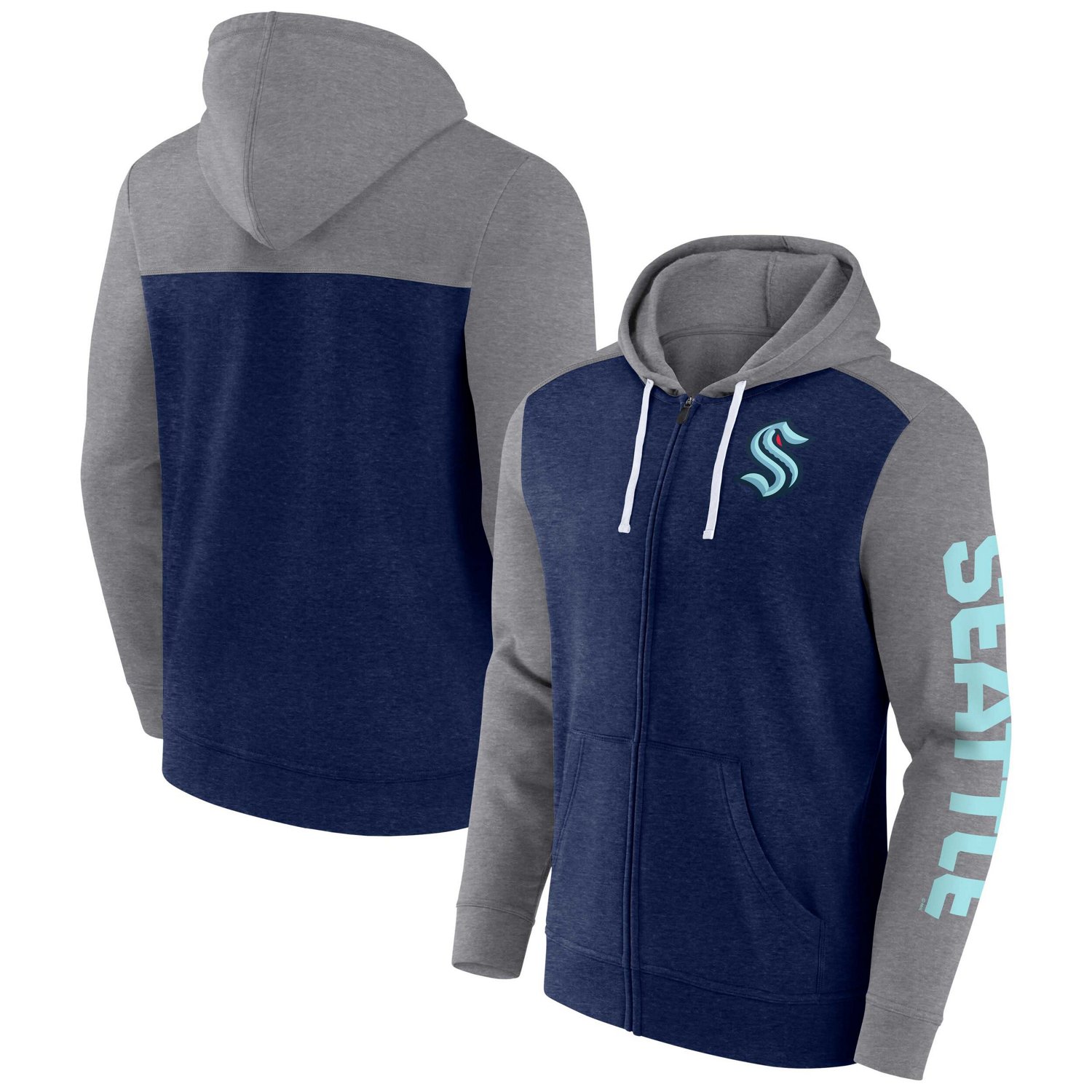 Fanatics Heather Deep Sea Seattle Kraken Down and Distance Full-Zip Hoodie                                                       - view number 1