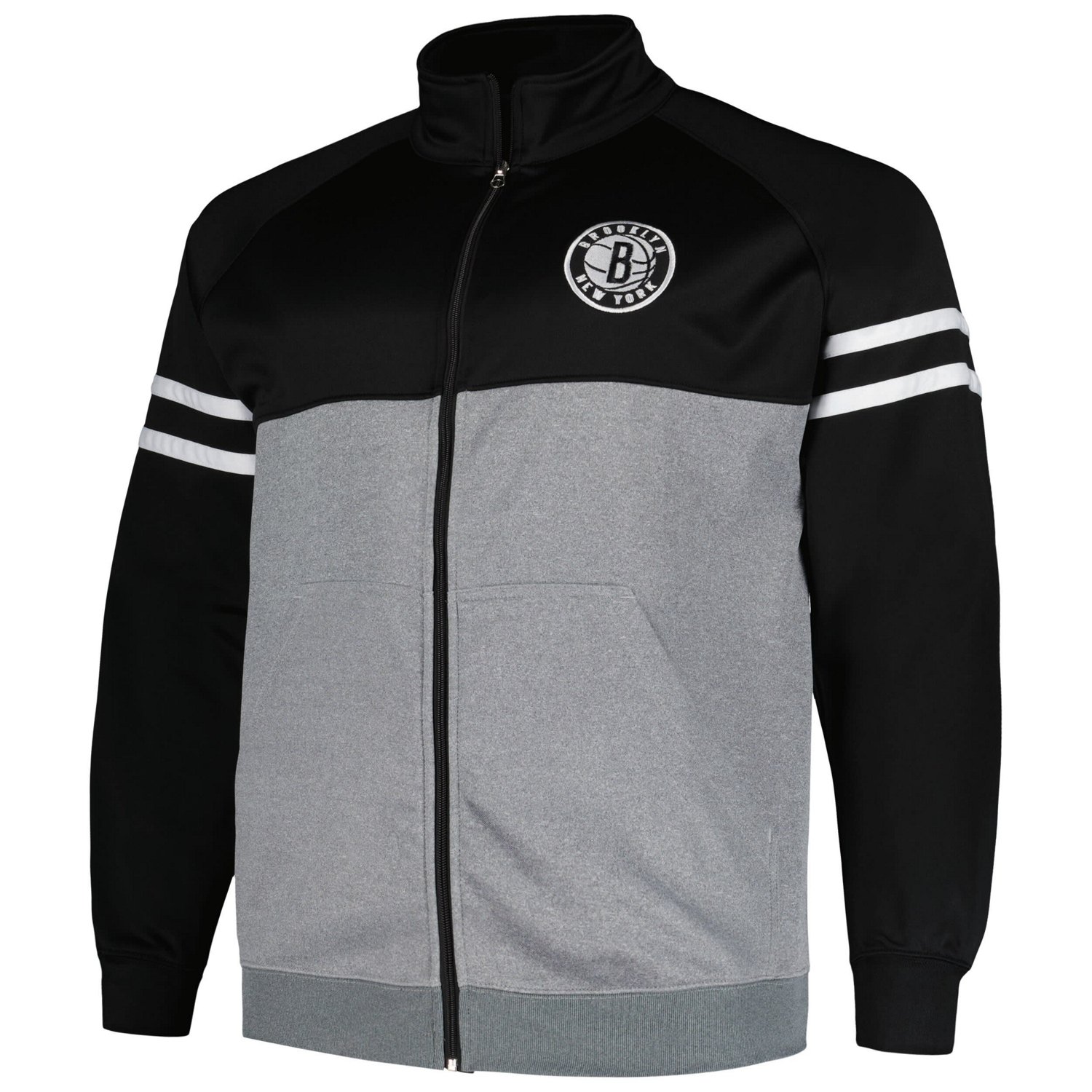 Fanatics /Heather Gray Brooklyn Nets Big  Tall Pieced Stripe Raglan Full-Zip Track Jacket                                        - view number 2