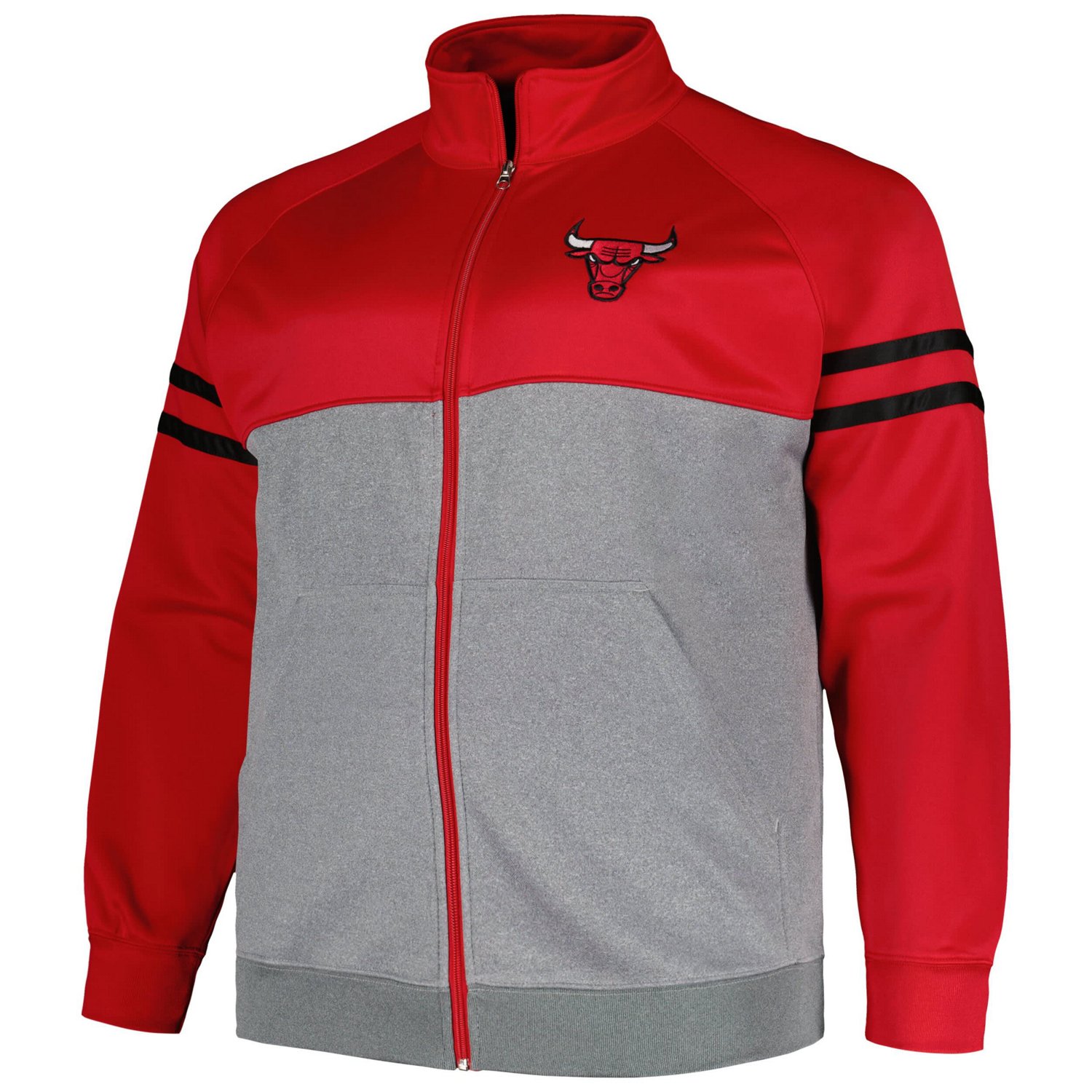 Fanatics /Heather Gray Chicago Bulls Big  Tall Pieced Stripe Raglan Full-Zip Track Jacket                                        - view number 2