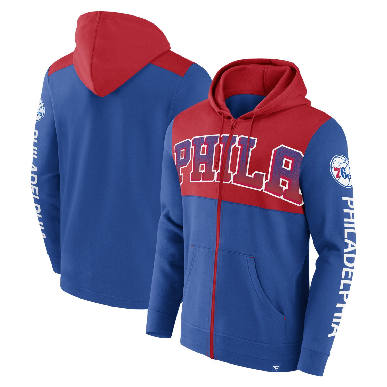 Fanatics /Red Philadelphia 76ers Skyhook Colorblock Full-Zip Hoodie