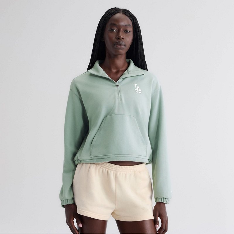 Fanatics Women's Sage Green Los Angeles Dodgers Oversized Clutch Tri-Blend Half-Zip Pullover Sweatshirt - Sage Green